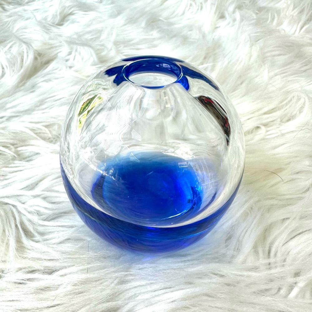 Handmade Art Glass Paperweight Vase Oil Lamp Cobalt Blue